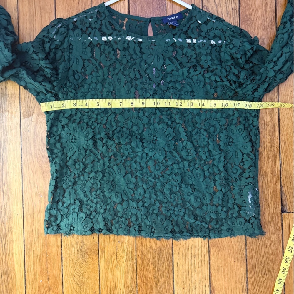 Forever 21 Emerald Green Lace Blouse 3/4 Balloon Sleeve Top
